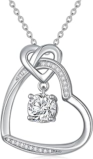 1 Carat Diamond Infinity Heart Pendant Necklace with Cable Chain and Spring Ring Clasp for Women, Natural Diamond in Sterling Silver Design- Ideal Gift for Mom, Daughter, Wife, Grandma and Her