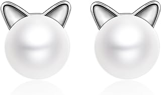 Sterling Silver Cat Stud Earrings with Hypoallergenic Pearl Accents and Push-Back Fastening - Charming Gift for Cat Lovers