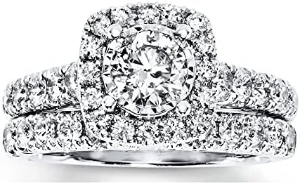 Elegant Bridal Set Engagement Ring with 1-5/8 CT TW Round-Cut Moissanite in 10k, 14k, or 18k White Gold for Women, Free Engraving