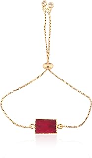 Guntaas Gems Faceted Slider Lock Adjustable Pink Jade Cut Stone Minimalist Pear Shape Brass Gold Plated Bangle Bracelet Jewelry Gift For Her..