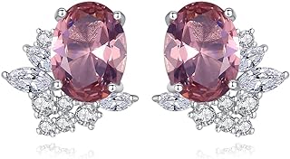 Peiyo S925 Sterling Silver Oval Morganite Stud Earrings Hypoallergenic Cubic Zirconia Earrings for Women, 2.01g Weight