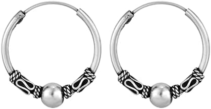 AeraVida Bali-Chic Tribal Inspired Ball and 20mm Hoop Sterling Silver Earrings | Classic Sterling Silver Huggies Earrings | Vintage Earrings for Women | Small Ball Hoop Earrings