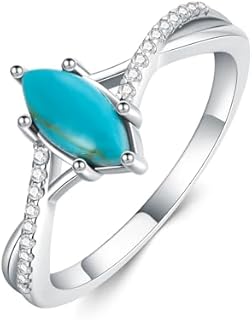 925 Sterling Silver Marquise-Shaped Genuine Turquoise Ring, Alluring Bohemian Design, Perfect Jewelry Gift for Women and Girls