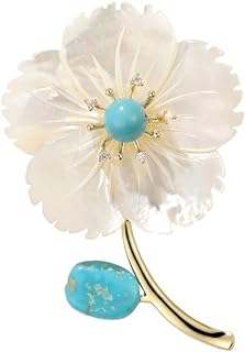 14K Gold Natural Freshwater Pearl Flower Moissanite Brooch, Minimalist Camellia Corsage with Turquoise/Agate, Unique Pin for Suit Accessory, An Elegant Gift