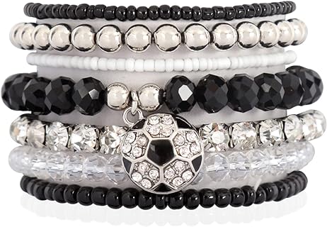 RIAH FASHION White Gold Adjustable Sports Charm Bangle Bracelet with Box Chain and Spring Ring Clasp - Iconic Game Day Team Sports Pendants