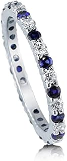 BERRICLE Sterling Silver Wedding Rings Simulated Blue Sapphire Pave Set Cubic Zirconia CZ Anniversary Eternity Ring for Women, Rhodium Plated Size 4-10