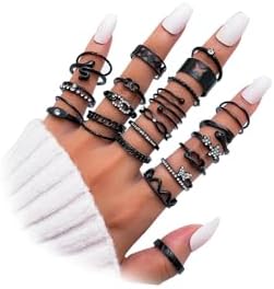 Trendy Gold Knuckle Rings Set for Women,Dainty Black Rhinestone Stackable Non Tarnish Thumb Rings Pack,Heart Butterfly Star Snake Rings for Girls