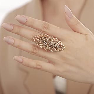 Gold-finish Adjustable Statement Ring with Multicolored Crystals for Women, Vintage Wedding/Indian Design