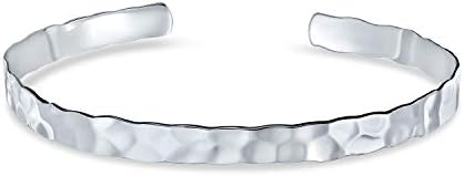 No-Clasp Sterling Silver Boho Textured Honeycomb Hammered Cuff Bracelet for Men and Women, Unisex Stackable Bangle with Matte Finish