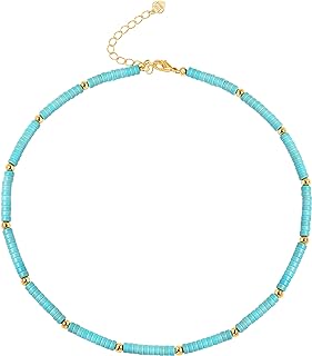 Lobster-Claw Clasp Turquoise Bead Necklace - Gold-Plated Choker Chain - Natural Gemstone Jewelry for Women - Bohemian Bead Design by POTESSA