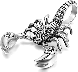 OIDEA Men's Large Heavy Gothic Scorpion Pendant Necklace - Stainless Steel Necklace for Men, Punk Rock Biker Halloween Cosplay Costume Jewelry Gift, Chain Length 22''