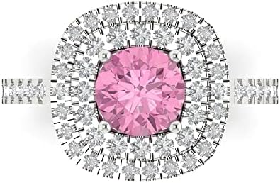 Clara Pucci 1.75 ct Round Cut Simulated Pink Diamond 14k White Gold Halo Solitaire W/Accents anniversary Wedding Engagement Ring