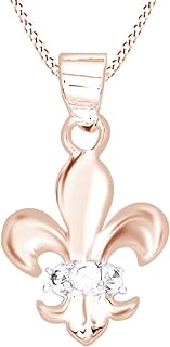 Elegant 14K Rose Gold-Plated Fleur De Lis Pendant Necklace with Sparkling Cubic Zirconia and Spring Ring Clasp, Perfect for Women, Traditional French Design