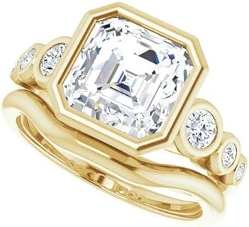 Moissanite Diamond Handmade 3 CT Asscher Cut Wedding Rings Sterling Silver Bezel Halo Engagement Bridal Rings for Women, Anniversary Ring Gift