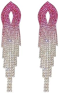 Long Chain Dangle Drop Tassel Earrings for Women, xxinch Sparkly Drop Cubic Zirconia Crystal Pink Earrings for Porm Wedding Bridesmaid Jewelry