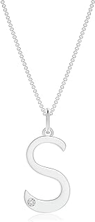 Spring Ring Clasp Initial Pendant Necklace with Sparkling Diamond - Sterling Silver Cable Chain - Elegant Gift for Women - USA Made