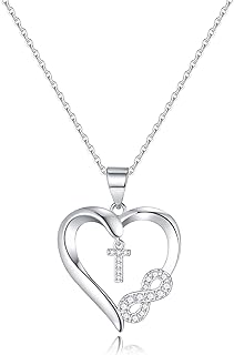 Infinity Heart Necklaces for Women, S925 Sterling Silver Initial Necklace Womens Jewelry Mothers Day Gifts Girls Valentines Gifts for Her Christmas Birthday Gifts for Women Mom Wife Girlfriend