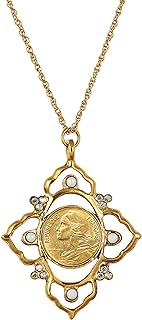 American Coin Treasures Pendant Necklace with French Marianne 5 Centimes Coin | Victorian Style Goldtone Pendant | 21 Inch Rope Chain with Lobster Claw Clasp | Certificate of Authenticity
