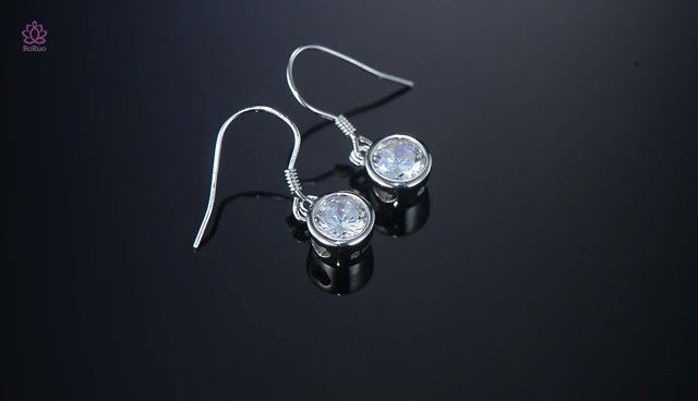 925 Sterling Silver Earrings, BoRuo Cubic Zirconia Round Cut Dangle Earrings