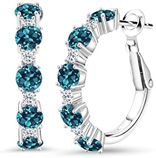 Elegant 925 Sterling Silver London Blue & White Topaz Hoop Earrings with Lever Back Design for Women, 1 Inch Diameter
