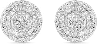 Amazon Essentials Sterling Silver Diamond Round Stud Earrings (1/2 cttw) (previously Amazon Collection)