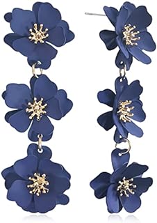 Unique Chic Long Matte Flower Dangle Earrings Cute Bohemian Tiered Triple Floral Drop Stud Earrings Ear Drop for Women Girls Statement Jewelry Gifts Parties Prom
