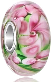 LovelyCharms 925 Sterling Silver Flower Bubbles Murano Glass Beads Fit Charm Bracelets