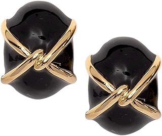 Gold-Plated Brass Clip-On Earrings by Kenneth Jay Lane, Non-Pierced Design with Enamel and Gold 'X' Accent, for Women, Button Shape