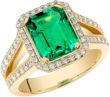 PEORA 14K Gold Engagement Ring with 3.50 Carat Colombian Emerald and Lab Grown Diamonds In Sizes 4-10