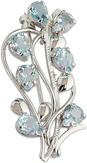 NOVICA Artisan Handmade Blue Topaz Floral Brooch Pin Fair Trade .925 Sterling Silver India Birthstone 'Sky Bouquet'
