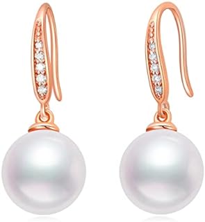 14k Rose Gold Natural Diamond and Freshwater Cultured Pearl Dangle Earrings for Women, Fine 14kt Jewelry Gifts for Her