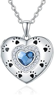 Dreamboat Cat Dogs Paw Print Necklace for Women Heart Necklace Locket Necklace Urn Necklace for Ashes Necklace Crystal Necklace Memorial Jewelry Gifts