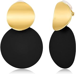 LILIE&WHITE Gold Plated Clip-On Brass Earrings for Women, Round Disc Dangle Design without Gemstone, Comfortable Statement Jewelry from China