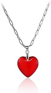 Dainty Colorful Glass Heart Shape Pendant Necklace Stainless Steel Link Rope Chian Love Heart Charms Pendant Necklace Y2K Trendy Jewelry Accessories for Women Girls Jewelry Gift