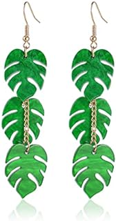 Acrylic Palm Tree Leaf Dangle Earrings for Women Girls Resin Tropical Green Plant Monstera 3 leaves Chandelier Layered Drop Earrings Summer Holiday Beach Fashion Jewelry Unique Gifts