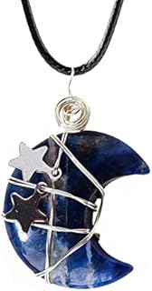 Natural Crystal 1.18in Moon Star Pendant Necklace Reiki Healing Chakra Energy Necklace Women Decorative Jewelry Holiday Gifts