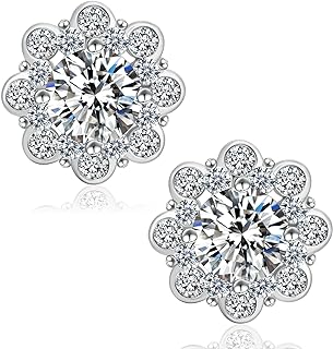 Moissanite Stud Earrings, 0.6ct-2ct Brilliant Heart Shape Lab Created Diamond Earrings, D Color VVS1 Clarity, White Gold Plated Silver Friction Back for Women Girls