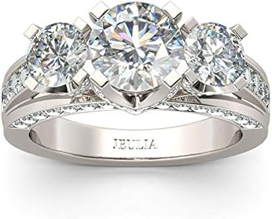 Jeulia 3 Carat Three Stone Engagement Rings for Women Round Cut Sterling Silver Wedding Rings Cubic Zirconia Pave Wedding Band Ring Set Anniversary Promise with Jewelry Gift Box