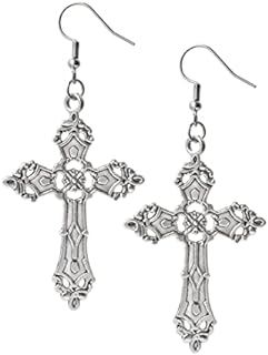 Gothic Cross Dangle Earrings in Zinc Alloy with French Wire Back Finding - Perfect for Women and Gothic Style Lovers