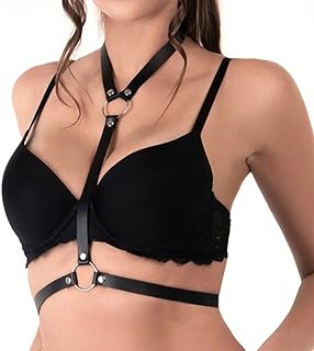 Punk Leather Body Chain Harness with Adjustable Caged Bra Design for Women - Edgy Black Waist and Chest Chains for Parties, Raves, and Festivals