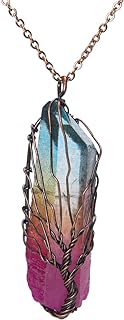 Bivei Tree of Life Copper Wire Wrapped Natural Quartz Necklace Reiki Healing Crystal Point Chakra Pendant Jewelry Gift for Women