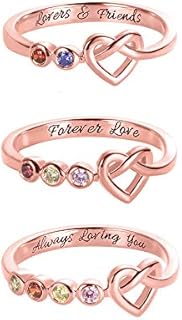 AILIN Knot Love Rings with 2-4 Birthstones 925 Sterling Silver Heart Rings Wedding Bands Promise for Women Mother Couple Family Valentine' Day Gifts