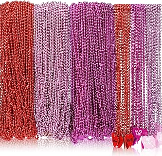 Kigeli 300 Pcs Valentine's Day Assorted Beads Necklace Heart Beads Necklace Bulk 31.4 Inch 7mm for Valentine's Day Mardi Gras Festivals, Night Club Dress up Events