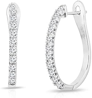 Natalia Drake Thin Oval Crown Set 1/2-1 Cttw Diamond Hoop Earrings for Women in Rhodium Plated 925 Sterling Silver