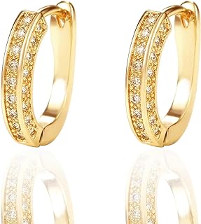 Dazzling Sterling Silver Clip-On Hoop Earrings Adorned with Round Crystals and Secure Push Back Design - Fashionable Statement Jewelry Gift for Women