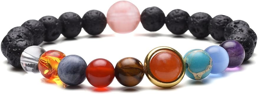 Jovivi Universe-Inspired Bead Chain Bracelet with Copper & Natural Stone Planet Beads and Lava Rock Essential Oil Diffuser