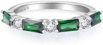 STARCHENIE Baguette Gemstone Rings for Her | 925 Sterling Silver Stackable Ring for Women | Eternity Ring Size 5-10
