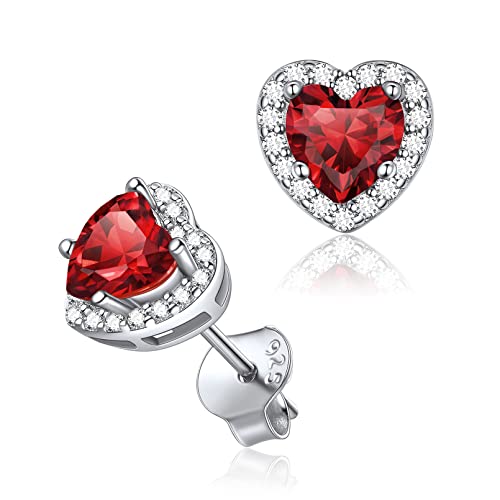 925 Sterling Silver Heart/Round/Pear/Emerald Cut Birthstone Halo Stud Earrings for Women Birthday Jewelry (with Gift Box)