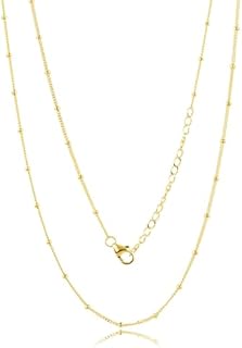 MAX + STONE 10K Yellow Beaded Gold Chain Necklace for Women | Hypoallergenic Gold Necklace for Women with Sensitive Skin | Gold Chain Necklace with 16"- 18" Adjustable Chain