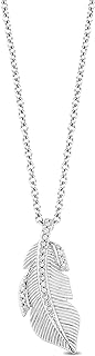 Jewelili Enchanted Disney Fine Jewelry Sterling Silver 1/15 Cttw Natural White Round Diamonds Pocahontas Feather Pendant Necklace